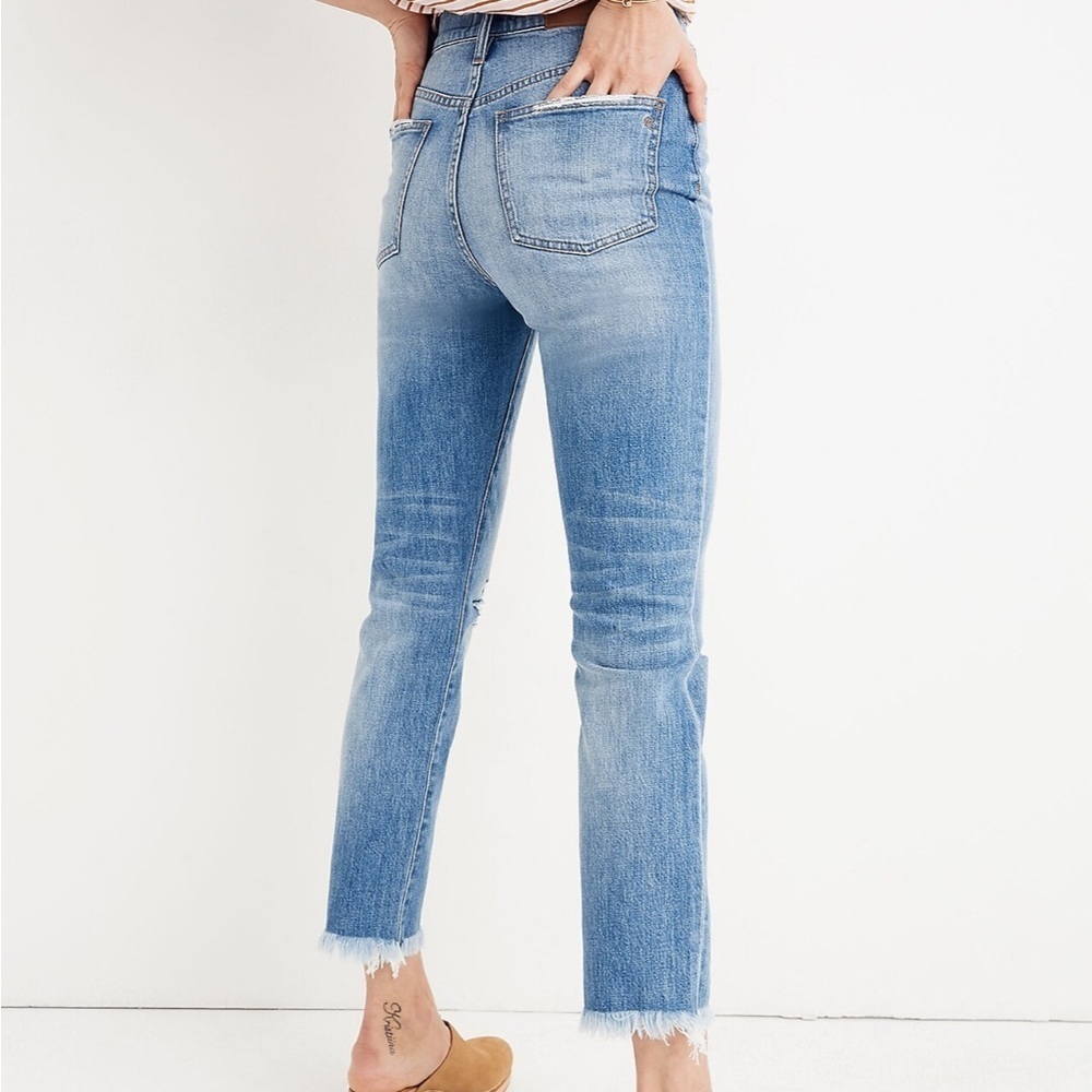 HI RISE MADEWELL Blue Jean Tapered Frayed Women's Mom Ripped Edition SZ 25 EUC